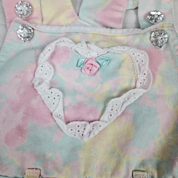 Unbranded Pastel Tie‎ Dye Denim Shorts Jean Overall Romper Size 24M Girls O36 - Picture 2 of 6